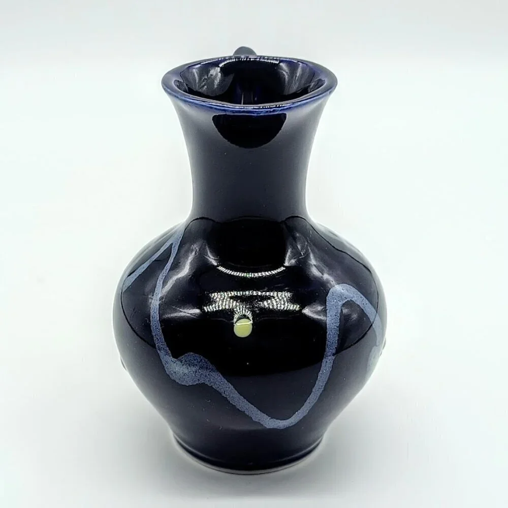 Vintage Handmade Cobalt Blue Small Ceramic Pitcher